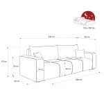 Technische Skizze des Sofas PEDRO, die die genauen Abmessungen von 244x93 cm für eine optimale Raumplanung im Samtstoff Manila Design zeigt.