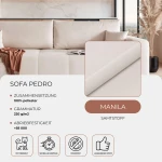 Nahaufnahme der Polsterung des Sofas PEDRO (244x93 cm), welche die edle und weiche Textur des Manila Samtstoffes im Detail präsentiert.