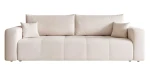 Frontale Ansicht des Sofas PEDRO in der Größe 244x93 cm aus weichem Samtstoff Manila, freigestellt auf weißem Hintergrund.