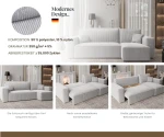 Nahaufnahme der Polsterung des Ecksofas PARIS L (244x145 cm), welche die feine Textur der hochwertigen Cord und Bouclé Stoffe im Detail präsentiert.