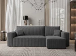 Frontalansicht des Ecksofas PARIS L (244x145 cm) mit einem eleganten Bezug aus Cord und Bouclé, stilvoll arrangiert in einem modernen Wohnzimmer.