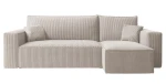 Frontale Ansicht des Ecksofas PARIS L in der Größe 244x145 cm aus weichem Cord und Bouclé Stoff, freigestellt auf weißem Hintergrund.