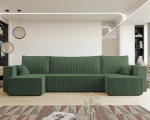 Frontalansicht der U-förmigen Wohnlandschaft PARIS U (312x145 cm) mit weichem Poso Cordstoff, stilvoll arrangiert in einem modernen Wohnzimmer.