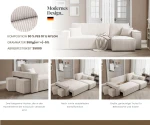 Nahaufnahme der Polsterung des L-Form Sofas PARIS (262x145 cm), welche die feine Textur der hochwertigen Poso Cord und Centaur Bouclé Stoffe im Detail präsentiert.