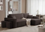 Schräge Ansicht des L-Form Sofas PARIS (262x145 cm) mit 2 Sitzwürfeln aus Poso Cord und Centaur Bouclé, stilvoll arrangiert und harmonisch integriert in eine gemütliche Wohnumgebung.