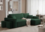 Schräge Ansicht des L-Form Sofas PARIS (262x145 cm) mit 2 Sitzwürfeln aus Poso Cord und Centaur Bouclé, stilvoll arrangiert und harmonisch integriert in eine gemütliche Wohnumgebung.