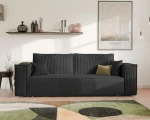Frontalansicht des modernen Sofas BALI (239x91 cm) mit einem eleganten Bezug aus Cord und Bouclé, stilvoll arrangiert in einem modernen Wohnzimmer.