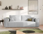 Frontalansicht des modernen Sofas BALI (239x91 cm) mit einem eleganten Bezug aus Cord und Bouclé, stilvoll arrangiert in einem modernen Wohnzimmer.