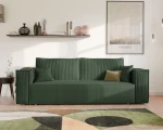 Frontalansicht des modernen Sofas BALI (239x91 cm) mit einem eleganten Bezug aus Cord und Bouclé, stilvoll arrangiert in einem modernen Wohnzimmer.