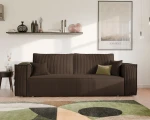 Frontalansicht des modernen Sofas BALI (239x91 cm) mit einem eleganten Bezug aus Cord und Bouclé, stilvoll arrangiert in einem modernen Wohnzimmer.