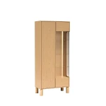 : Seitenansicht der modernen Vitrine SANDEN 4, sauber freigestellt auf weißem Hintergrund.