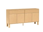 Schräge Ansicht der Kommode SANDEN 1 (180 cm) im Bookmatch-Dekor, stilvoll arrangiert und harmonisch integriert in eine gemütliche Wohnumgebung.