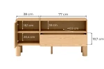 Technische Skizze des TV-Schranks SANDEN 5, die die genauen Abmessungen für eine optimale Raumplanung im Heimkino-Bereich zeigt.