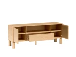 Der moderne TV-Schrank SANDEN 6 mit geöffneten Türen, der den praktischen Stauraum für Multimedia-Geräte und Zubehör zeigt.