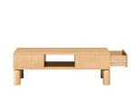 Frontale Ansicht des 110 cm breiten Couchtisches SANDEN 7, die das markante und symmetrische Bookmatch-Muster zeigt, freigestellt auf weißem Hintergrund.