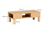Technische Skizze des Couchtisches SANDEN 7, die die genauen Abmessungen von 110 cm Breite für eine optimale Raumplanung im Wohnbereich zeigt.