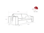 Technische Skizze des Sofas BALI, die die genauen Abmessungen von 239x91 cm für eine optimale Raumplanung im Cord und Bouclé Design zeigt.