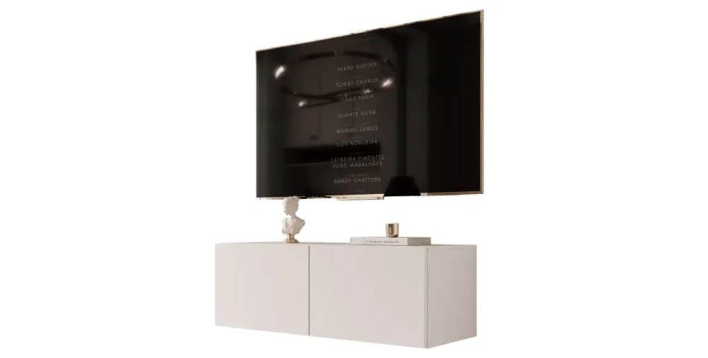 Seitenansicht des modernen Hänge-TV-Boards ANGEL 100, sauber freigestellt auf weißem Hintergrund.