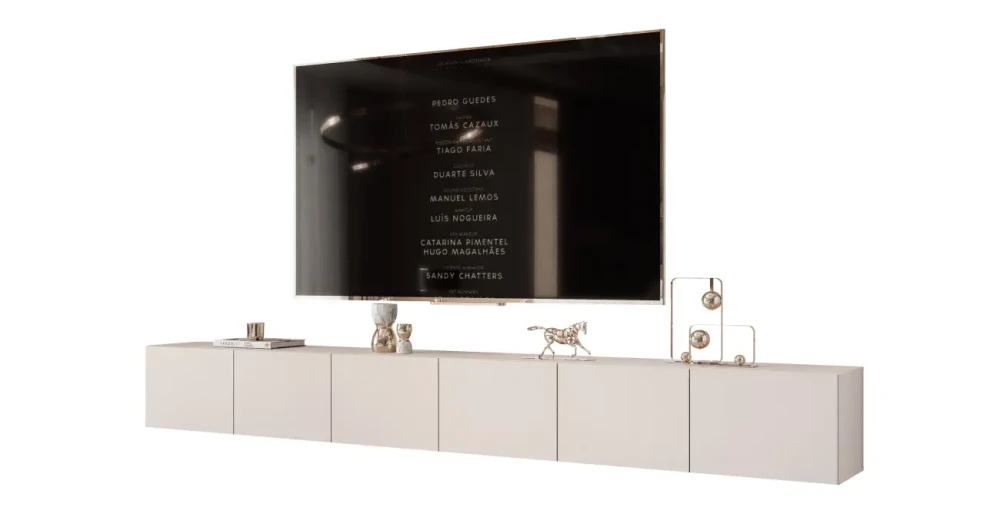 Seitenansicht des modernen Hänge-TV-Boards ANGEL 300, sauber freigestellt auf weißem Hintergrund.