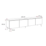 Technische Skizze des stehenden TV-Boards ANGEL 100, die die genauen Abmessungen von 100 cm Breite für eine optimale Raumplanung zeigt.