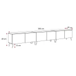 Technische Skizze des stehenden TV-Boards ANGEL 300, die die genauen Abmessungen von 300 cm Breite für eine optimale Raumplanung zeigt.