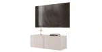 Seitenansicht des modernen, hängenden TV-Lowboards ANGEL 100 mit geriffelter Struktur, sauber freigestellt auf weißem Hintergrund.