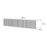 Technische Skizze des TV-Lowboards ANGEL, die die genauen Abmessungen von 200 cm Breite für eine optimale Raumplanung zeigt.
