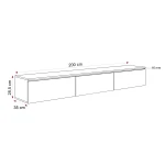 Technische Skizze des TV-Lowboards SELIA, die die genauen Abmessungen von 200 cm Breite für eine optimale Raumplanung zeigt.