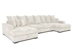 Seitenansicht der modernen Wohnlandschaft SELLO in U-Form mit edlem Flow (Chenille) Bezug, sauber freigestellt auf weißem Hintergrund.