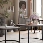 Detailansicht der robusten Konstruktion des schwarzen Gestells beim Couchtisch-Set LAVO 2in1, die hohe Stabilität und modernes Industriedesign vereint.