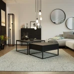 Frontalansicht des modernen Couchtisch-Sets ELEGANT 2in1 mit integrierter Schublade, stilvoll arrangiert in einem gemütlichen Wohnzimmer.