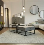 Schräge Ansicht des funktionalen Couchtisch-Sets ELEGANT 2in1 mit Schublade, stilvoll arrangiert und harmonisch integriert in eine moderne Wohnumgebung.