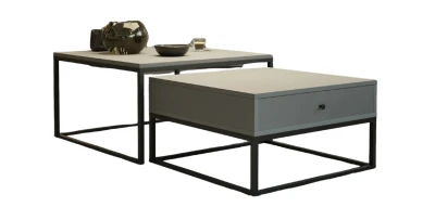 Couchtisch-Set ELEGANT 2in1 mit Schublade – Quadratisches Loft-Design