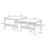 Technische Skizze des Couchtisch-Sets FORMA 2in1, die die genauen Abmessungen beider Tische für eine optimale Raumplanung zeigt.