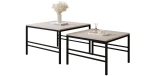Schräge Seitenansicht des vielseitigen Couchtisch-Sets FORMA 2in1 mit schwarzem Gestell, sauber freigestellt auf weißem Hintergrund.