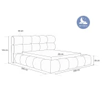 Technische Skizze des Polsterbettes BOREA, die die genauen Abmessungen der 160x200 cm großen Liegefläche für eine optimale Raumplanung zeigt.