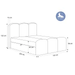 Technische Skizze des Polsterbettes JUVELLE, die die präzisen Maße der 120x200 cm großen Liegefläche für eine optimale Raumplanung darstellt.