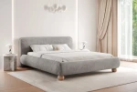 Schräge Ansicht des kompakten Polsterbettes OVELIO SLIM (160x200 cm), stilvoll arrangiert und harmonisch integriert in eine moderne Schlafzimmerumgebung, im lumo_70