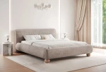 Schräge Ansicht des kompakten Polsterbettes OVELIO SLIM (180x200 cm), stilvoll arrangiert und harmonisch integriert in eine moderne Schlafzimmerumgebung, im lumo_45