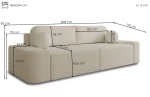 Technische Skizze des Sofas OVAL, die die genauen Abmessungen für eine optimale Raumplanung zeigt.