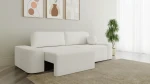 Das ausgeklappte Sofa OVAL im Stoff Anthology 1, das die praktische und komfortable Schlaffunktion für Gäste präsentiert.