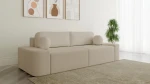Schräge Ansicht des Sofas OVAL im Farbton Arena 3, stilvoll arrangiert und harmonisch integriert in eine moderne Wohnumgebung.