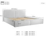 Technische Skizze des Polsterbettes, die die genauen Abmessungen und Proportionen für eine optimale Raumplanung im Schlafzimmer zeigt.
