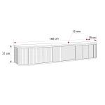 Abmessungen des TV-Lowboards Zalia: Breite 165 cm, Höhe 31 cm, Tiefe 35 cm.