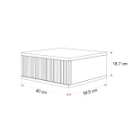 Abmessungen des Hänge-Nachttisches EVO: Breite 40 cm, Höhe 16,7 cm, Tiefe 38,5 cm.
