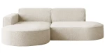 Frontale Ansicht des asymmetrischen Ecksofas Prima Studio in einem hellen Farbton mit linksseitiger Ottomane, sauber freigestellt auf weißem Hintergrund.