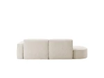 Rückansicht des Ecksofas Prima Studio in Creme, welche die saubere Verarbeitung der Rückseite zeigt, freigestellt auf weißem Hintergrund.