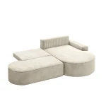 Das ausgeklappte Ecksofa Prima Pro im Stoff Poso 100, das die praktische und komfortable Schlaffunktion freigestellt auf weißem Hintergrund präsentiert.