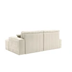 Rückansicht des Ecksofas Prima Pro im Stoff Poso 100, welche die sauber gepolsterte Rückseite präsentiert, ideal für eine freistehende Platzierung mitten im Raum.