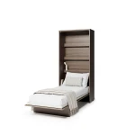 Das ausgeklappte Wandklappbett Bed Concept BC-03 mit 90x200 cm Liegefläche im Dekor Eiche Dunin, frontale Ansicht freigestellt auf weißem Hintergrund.